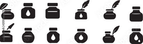 Schilderij op canvas Black inkwell icons with and without quill