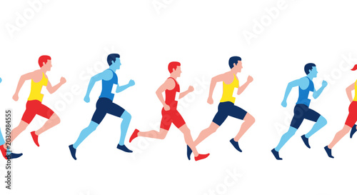 Konstfotografi Diverse runners in colorful athletic wear compete in a race, flat design