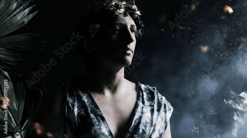 Ancient Statue Portrait with Dramatic Dark Lighting