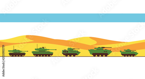 Canvastavla Military Tanks in Desert Landscape - Vector Art