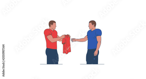Fotografia American Football Players Exchanging Jerseys, Teamwork, Sportsmanship Concept