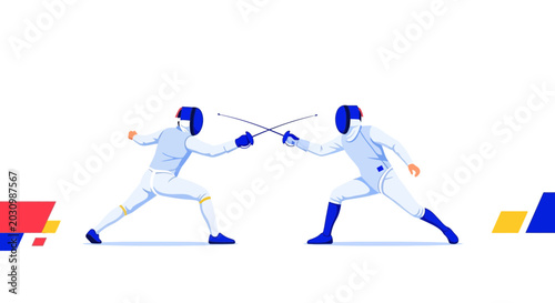 Fotografía Fencers Sparring: Athletic Duel with Swords, Competitive Sport Illustration