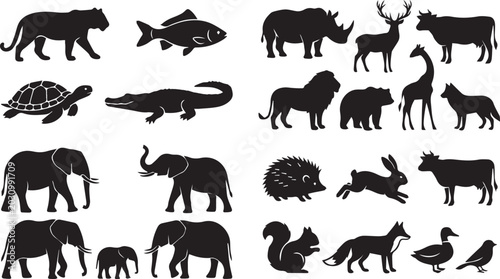Photography Wild animal silhouette collection with mammals birds reptiles and forest wildli