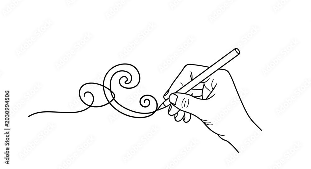Obraz premium Hand Drawing a Curvy Swirl Line with a Pen Artistic Creation Concept