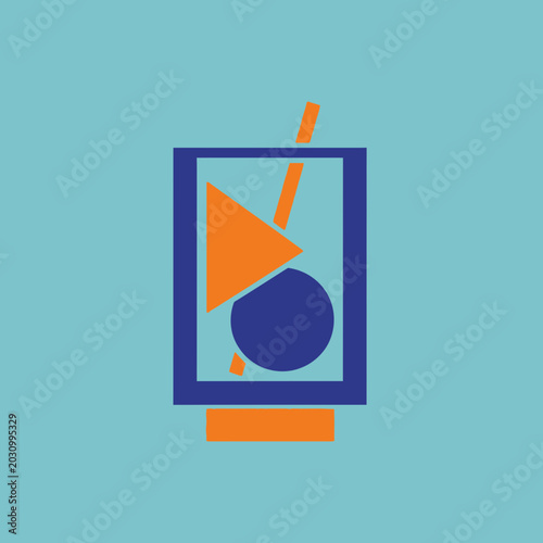 Fotografie Minimalist Abstract Geometric Composition with Blue and Orange Shapes on Teal Ba