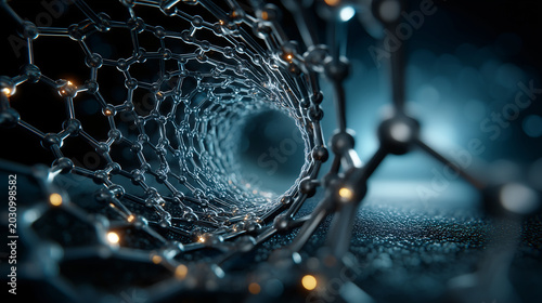 Artistic 3D Illustration of a Molecular Structure in a Dynamic Scientific Environment