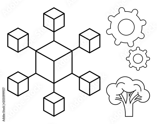 Billede på lærred Blockchain, technology infrastructure, environmental impact, sustainability, process optimization, innovation