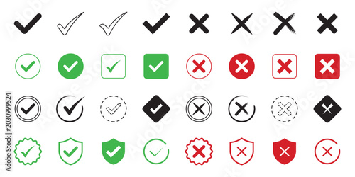 Foto set of green Tick mark approved
