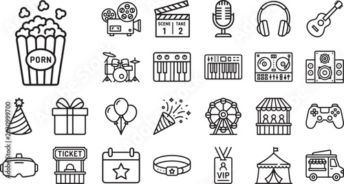 Картината върху платно Collection of entertainment and celebration themed icons representing various ac