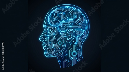 AI Artificial Intelligence Human Head Profile Circuit Board Silhouette