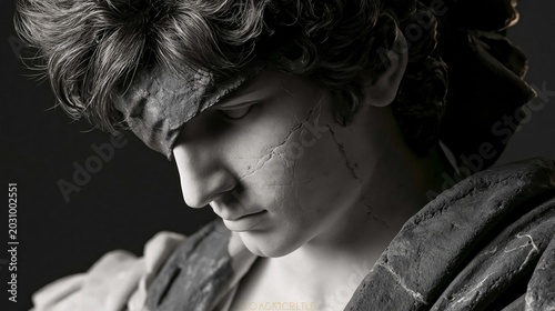 Ancient Statue Portrait with Dramatic Dark Lighting