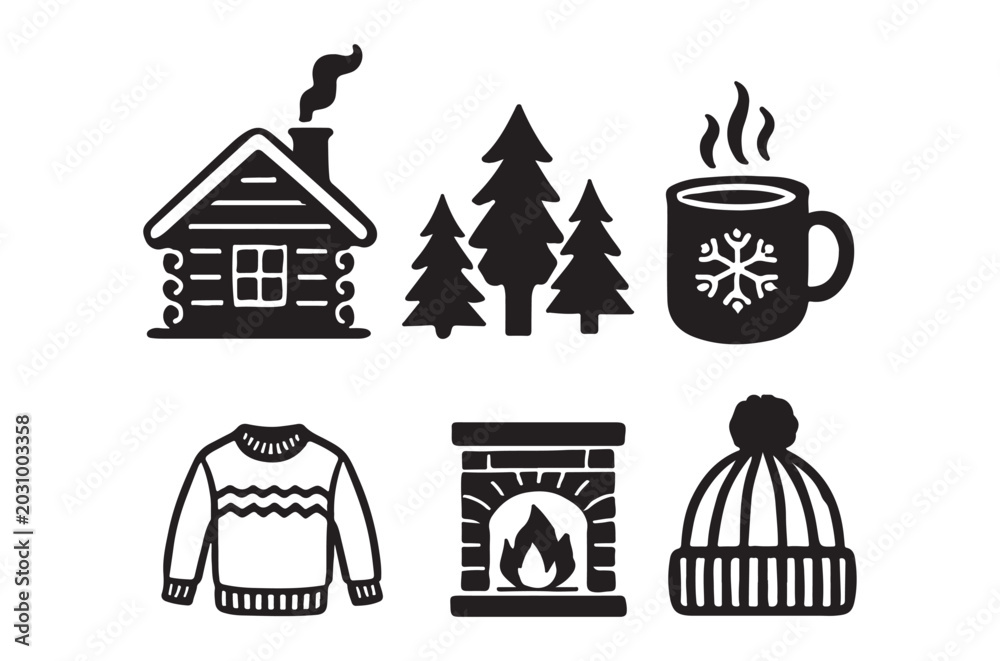 Fototapeta premium winter icons set black silhouettes on white background