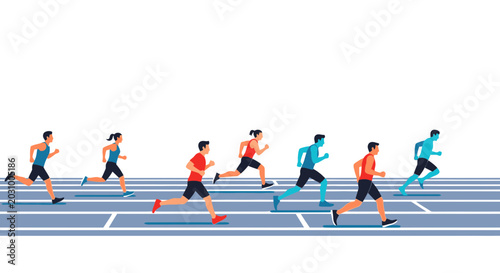 Obraz na plátně Athletes Running Race on Track, Competition, Speed, Healthy Lifestyle