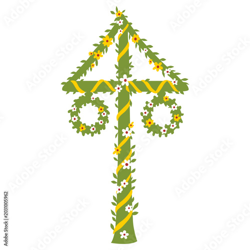 фотографія Traditional Swedish Midsummer Maypole Vector Illustration Isolated on White Back