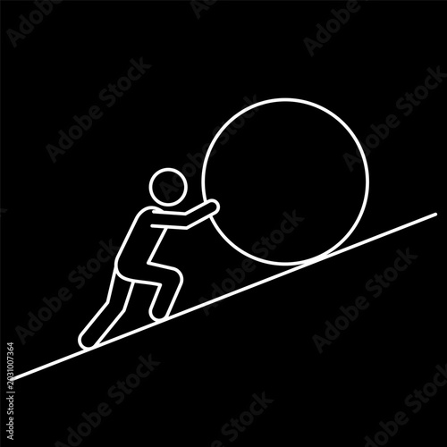 Картината върху платно A person pushing a large ball up a steep incline
