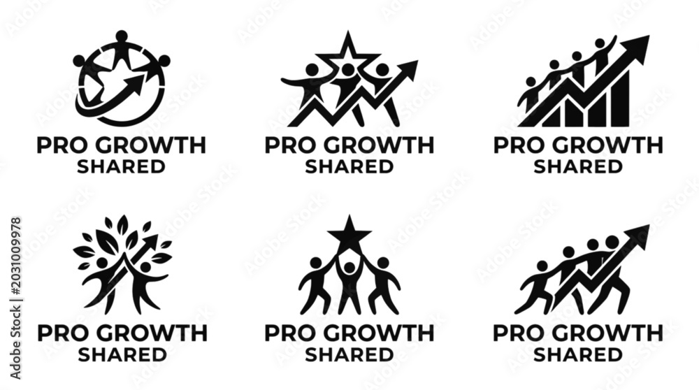 Fototapeta premium Set of black business growth icons with people and arrows
