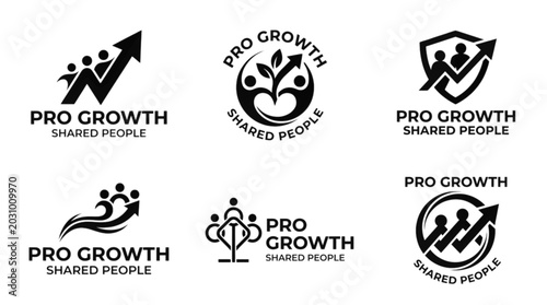 Set of business growth and teamwork logo templates