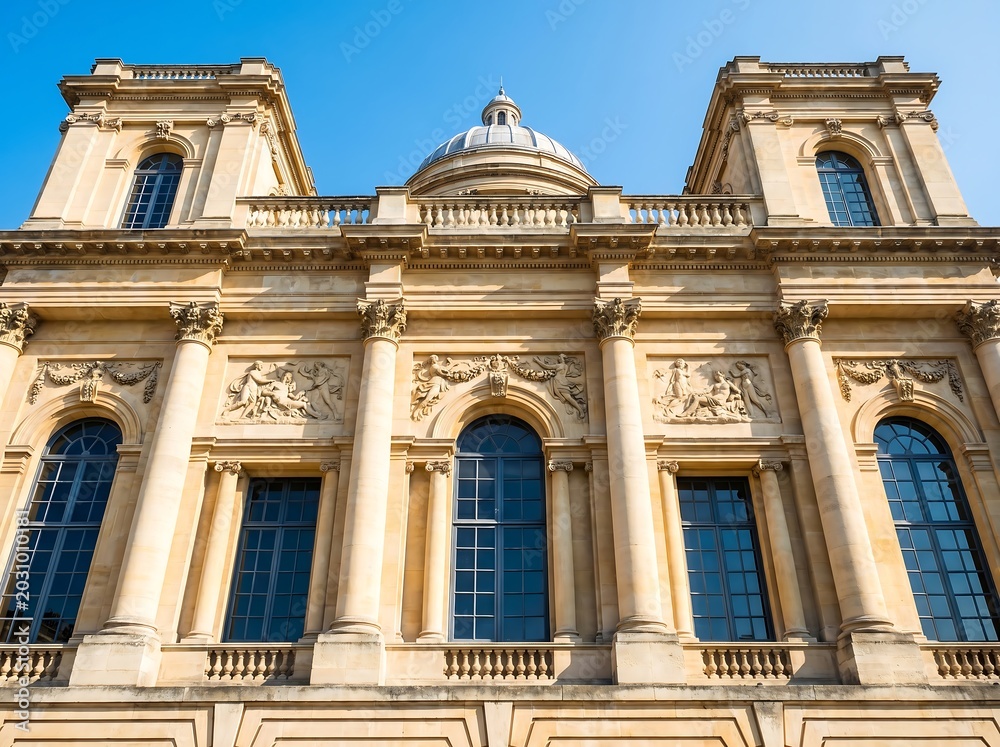 Obraz premium Grand European heritage building facade with ornate stone details