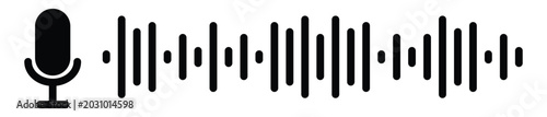 Photos Modern black microphone icon with sound waves visualiser representing audio reco