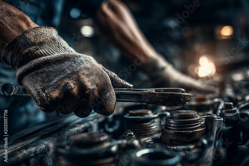 Mechanic Hands Repairing Car Engine