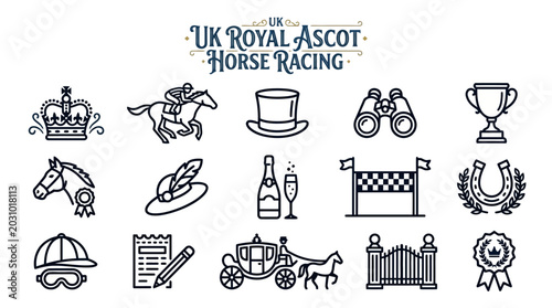 Royal Ascot Horse Racing Icons Set