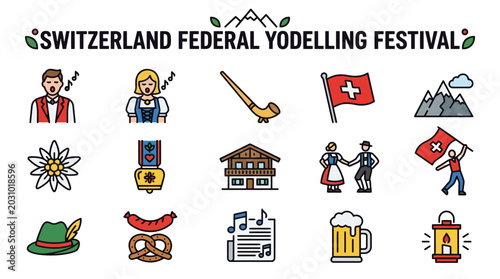 Switzerland Yodeling Festival Icons: Culture, Music, Food, Nature