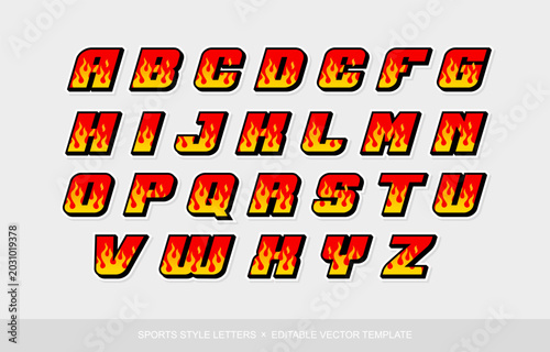 Set of Letters of Flame design alpabet in racing style dynamic typography for logo, branding, sport signs and Sportswear print , clothing design - editable vector template