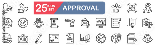 Canvastavla approval set of web icons in line style