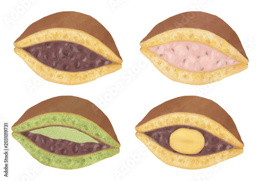 半分に切ったどら焼きのイラスト