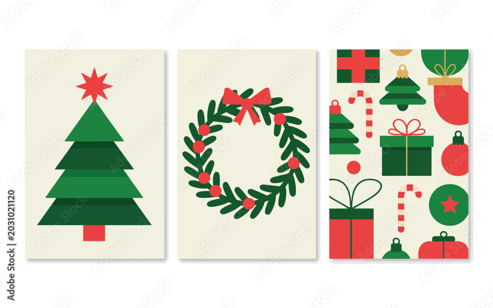 Naklejka premium Assorted christmas icons and patterns for holiday design with christmas pattern christmas tree christmas wreath winter holidays