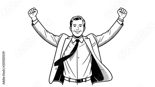 Man with arms raised in triumph or celebration