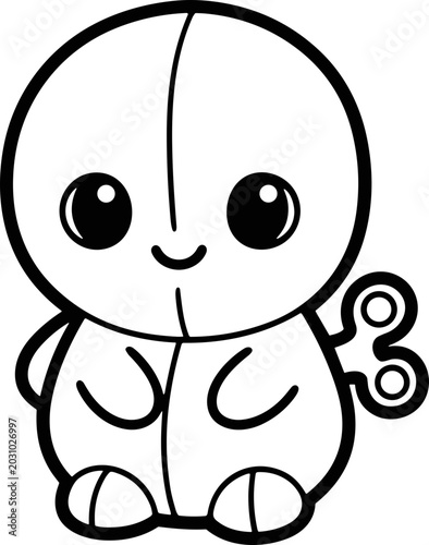 Photography Cute Robot Toy Outline Drawing, Kawaii Character with Wind-up Key