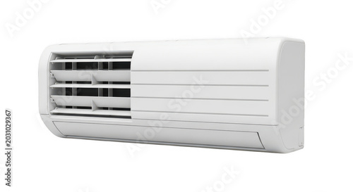 Modern white wall mounted air conditioner unit for residential home cooling and heating system