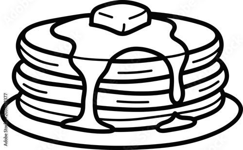 Photos Stack of Pancakes with Butter and Syrup - Line Art Illustration