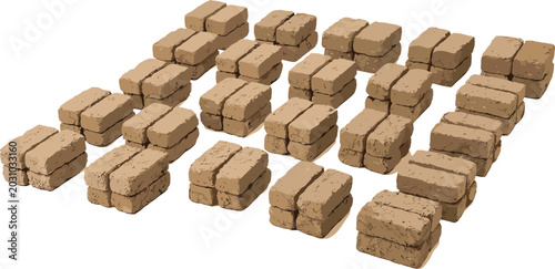 фотографія Large collection of matching brown wood briquettes stacks compressed sawdust bri