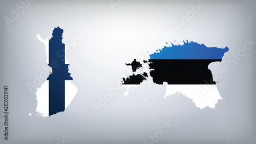 Bild auf Leinwand Finland and Estonia Map Flags Vector Illustration, Finland and Estonia Country S