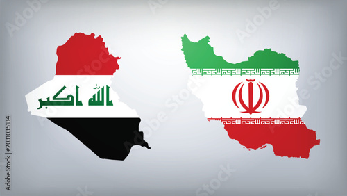 Fotografía Iran and Iraq Map Flags Vector Illustration, Iran and Iraq Country Shapes Design