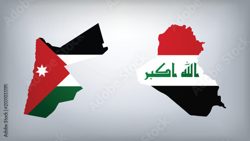 Tableau sur toile Jordan and Iraq Map Flags Vector Illustration, Jordan and Iraq Country Shapes De