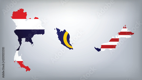 Photography Malaysia and Thailand Map Flags Vector Illustration, Malaysia and Thailand Count