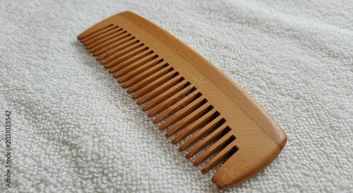 Natural Wooden Comb on White Towel - Eco-Friendly Hair Care Tool