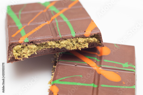 Trend Dubai chocolate with pistachio paste and kataifi.