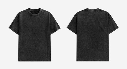 Blank black acid wash t-shirt front and back mockup on a white background.