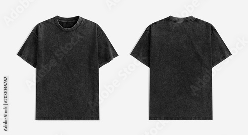 Tableau sur toile Blank black acid wash t-shirt front and back mockup on a white background