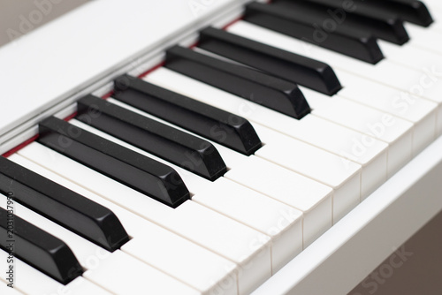 white electric piano keys. Piano keyboard.