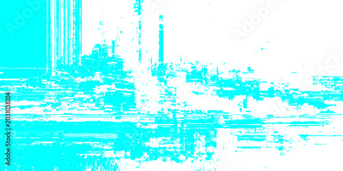 Photos Glitchy distorted digital screen with blue lines and pixels on white background
