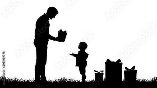 Foto Silhouette father, child planting trees, eco friendly, environmental conservatio