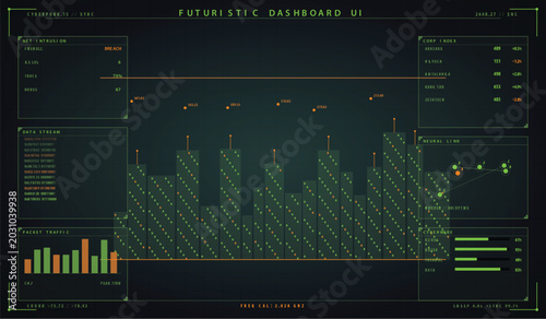 Cuadro en lienzo Futuristic hud interface for orbital command station with telemetry data vector