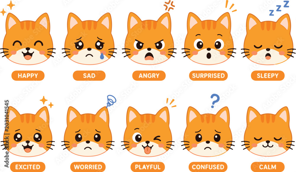 Fototapeta premium Cute Cat Expression Collection with Different Mood Characters