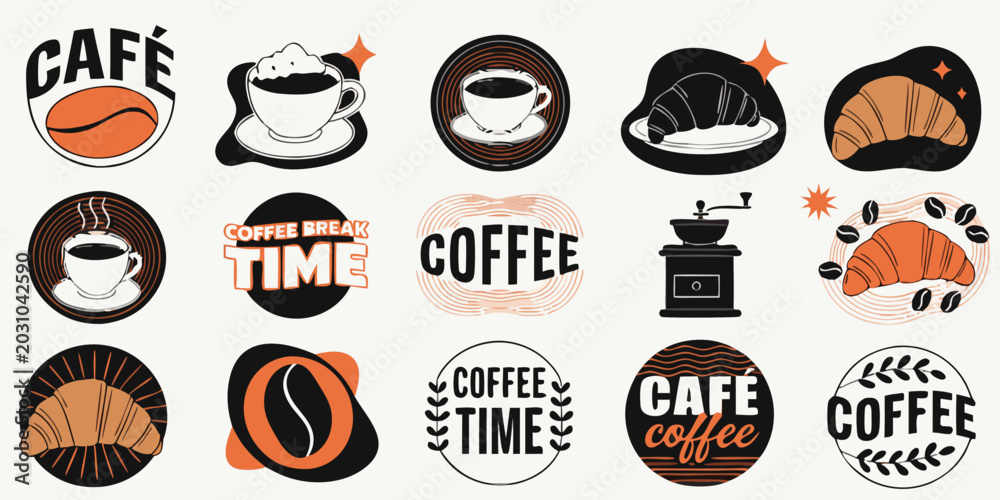Ταπετσαρία Collection of coffee related emblems and icons for cafe and coffee shop