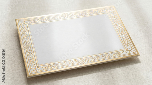 Minimal wedding invitation card mockup with elegant gold border.